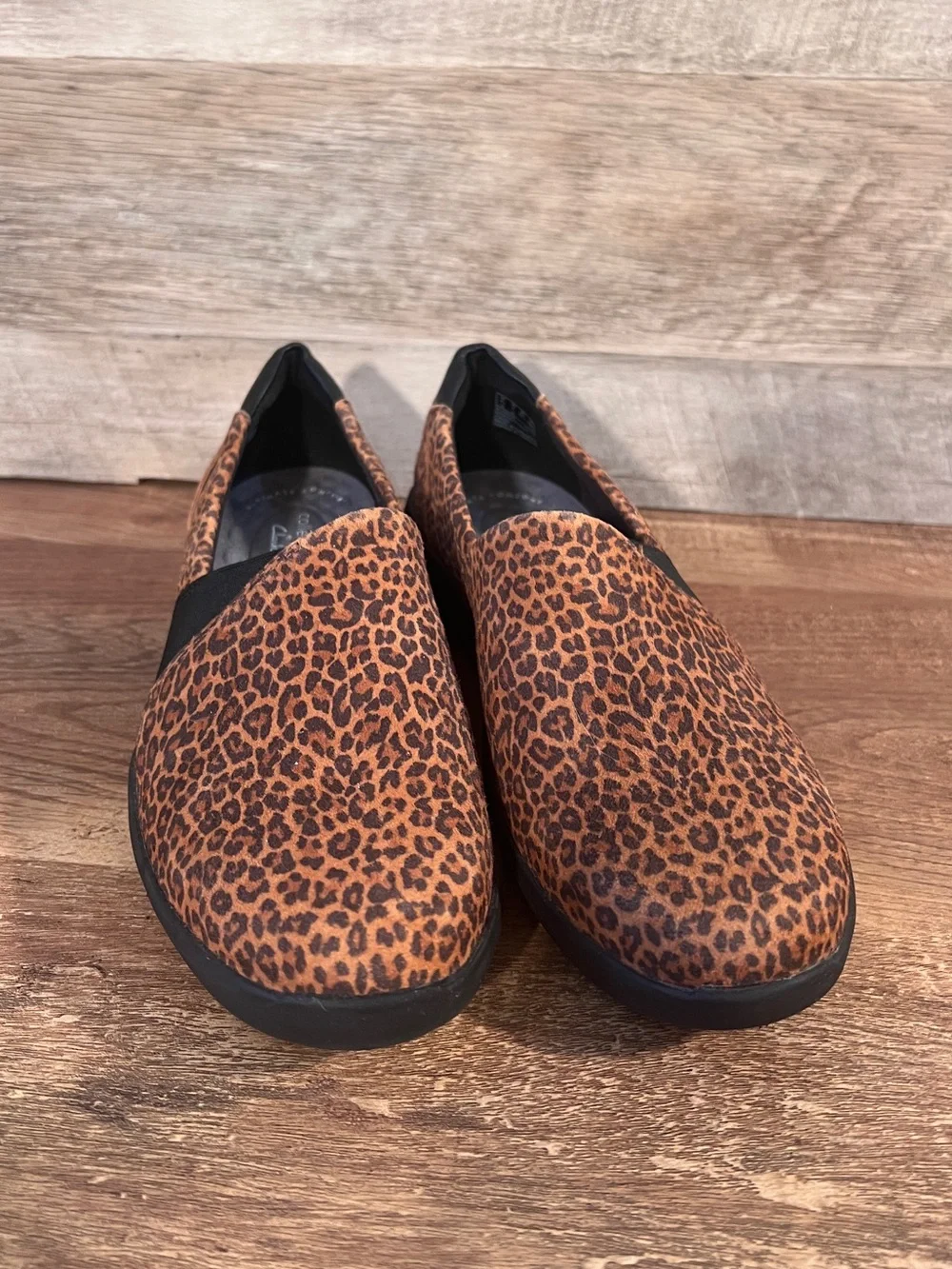 Clarks Cheetah Print Slip-On Flats in Brown and Black Kayleigh Step Loafers